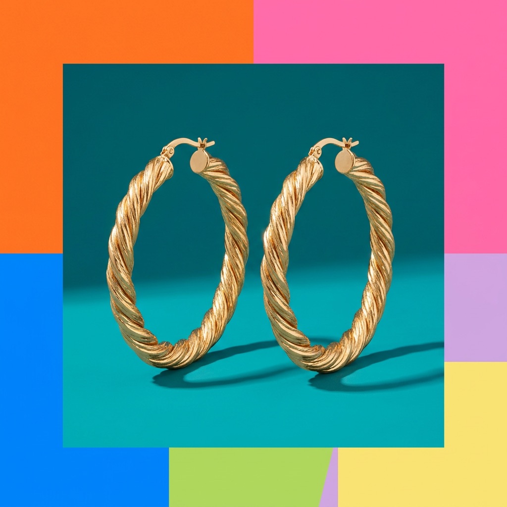 A pair of oversized twisted gold hoop earrings